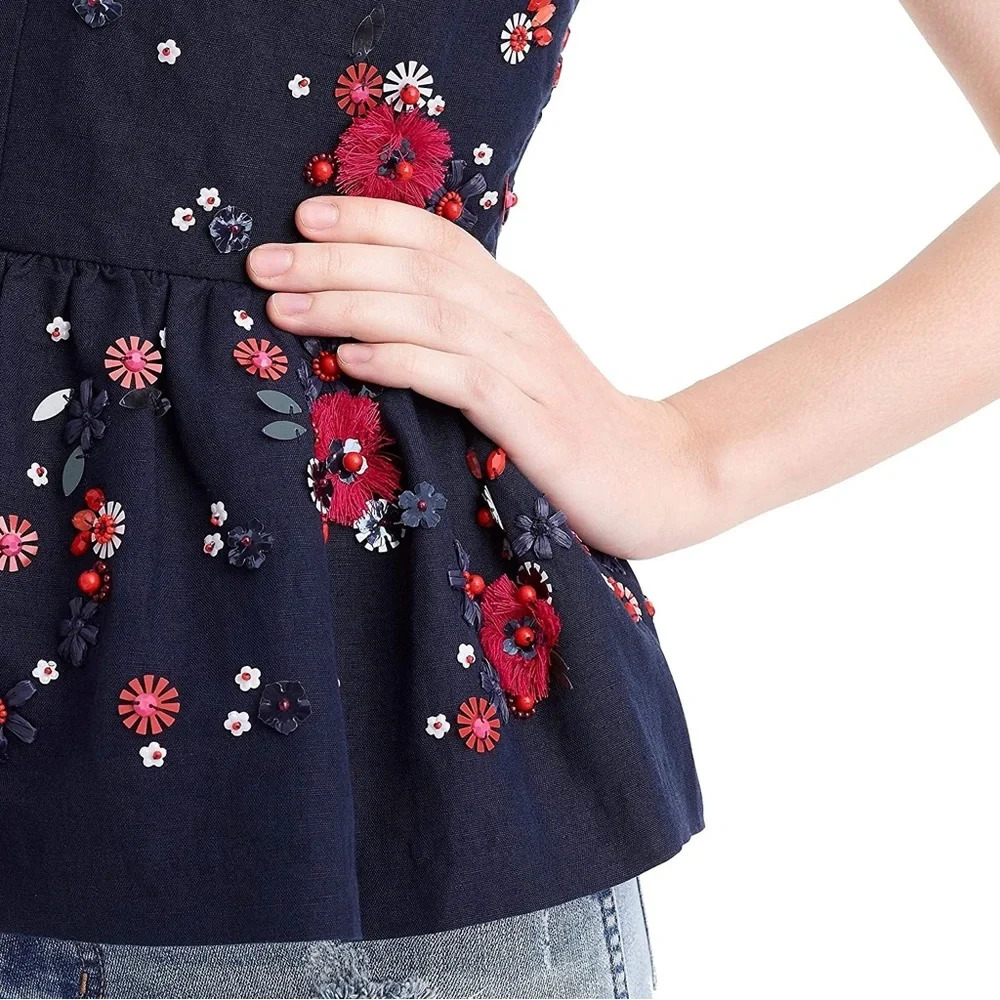 J.Crew Hand Embellished Peplum navy Top size 4 - Picture 2 of 10